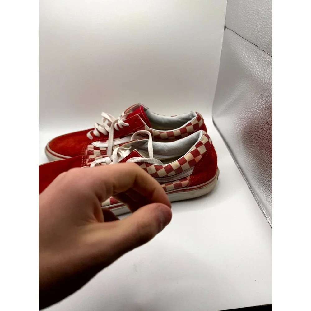 Vans Old Skool Checkerboard Mens 12 Sneaker Red White Canvas Skateboard Shoes‎